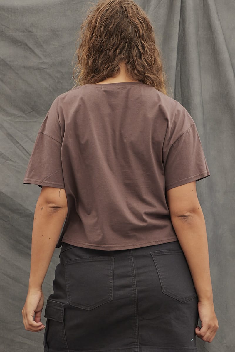 Brown Graphic T-shirt Short Sleeve Music Festival for YouandAll Fashion