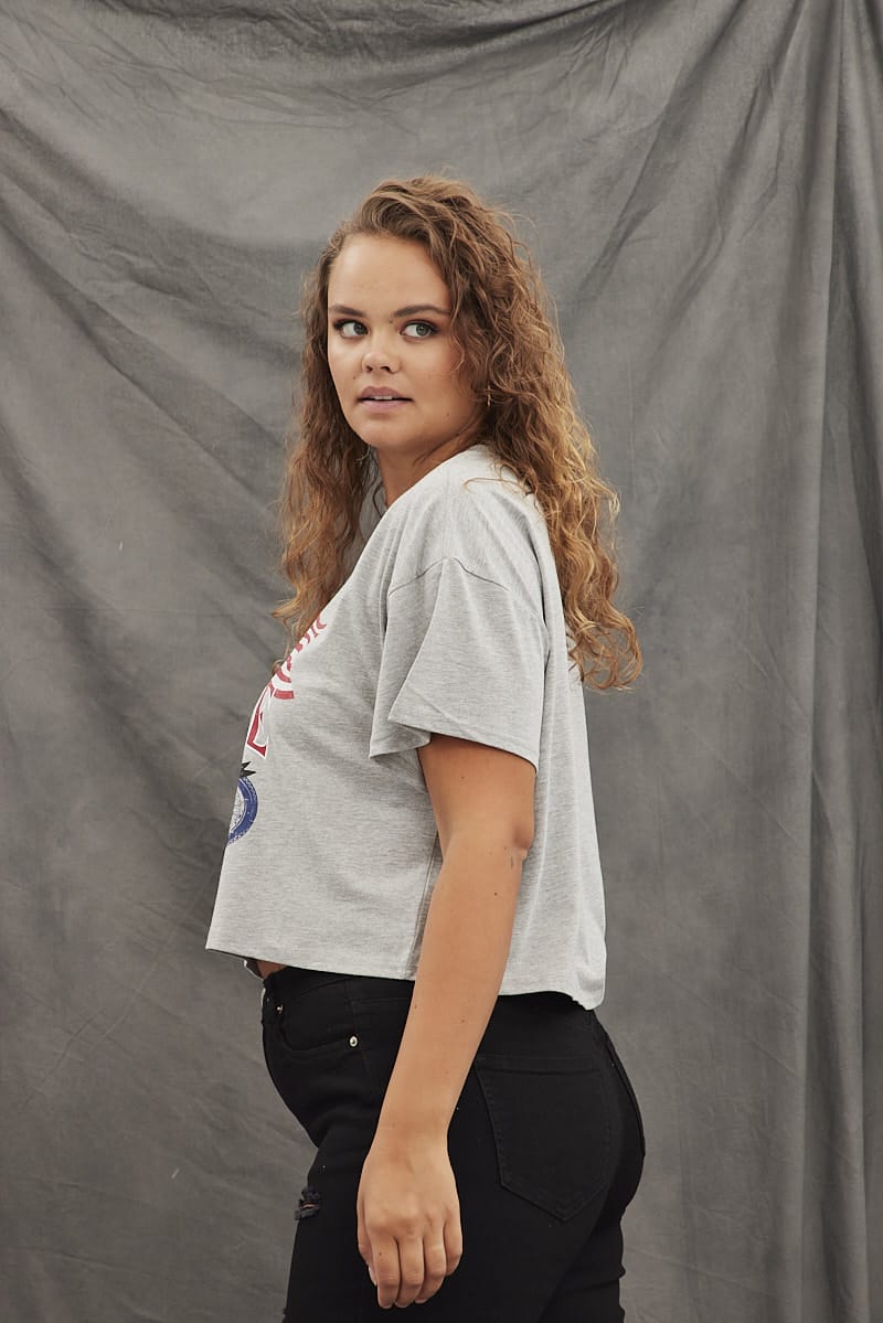 Grey Graphic T-shirt Vintage Bike Crop Cotton for YouandAll Fashion