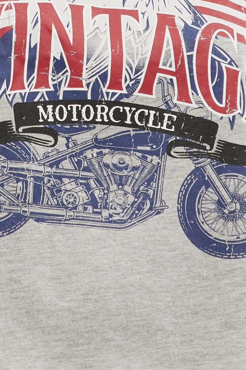 Grey Graphic T-shirt Vintage Bike Crop Cotton for YouandAll Fashion