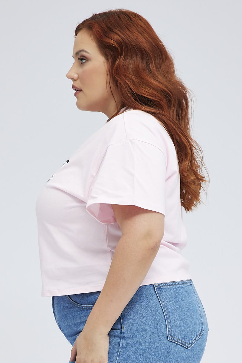 Pink Graphic T-shirt Detroit Crop Cotton for YouandAll Fashion