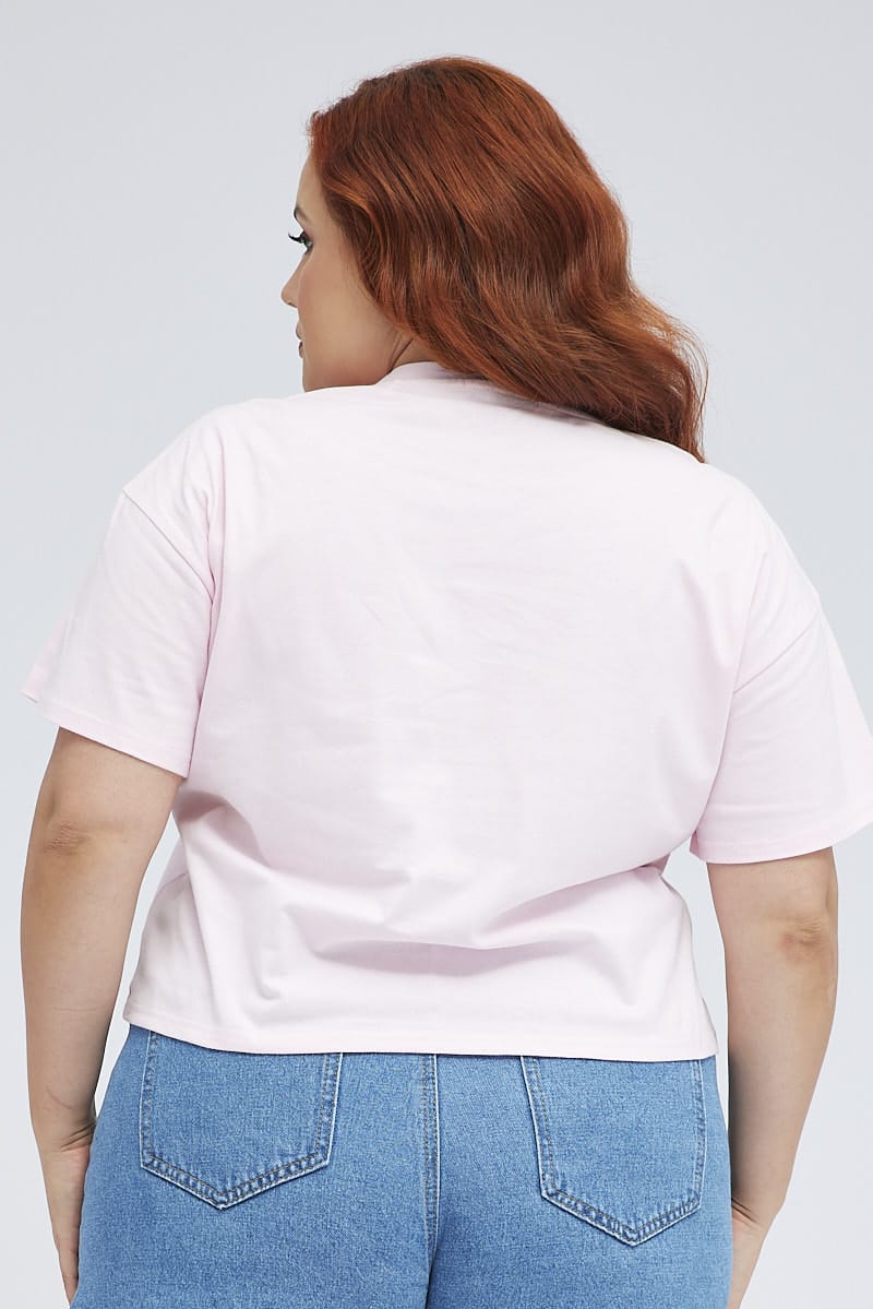 Pink Graphic T-shirt Detroit Crop Cotton for YouandAll Fashion