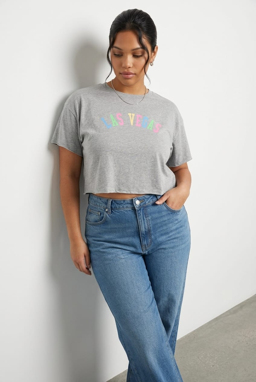 Grey Graphic T-shirt Short Sleeve Rainbow Las Vegas for YouandAll Fashion