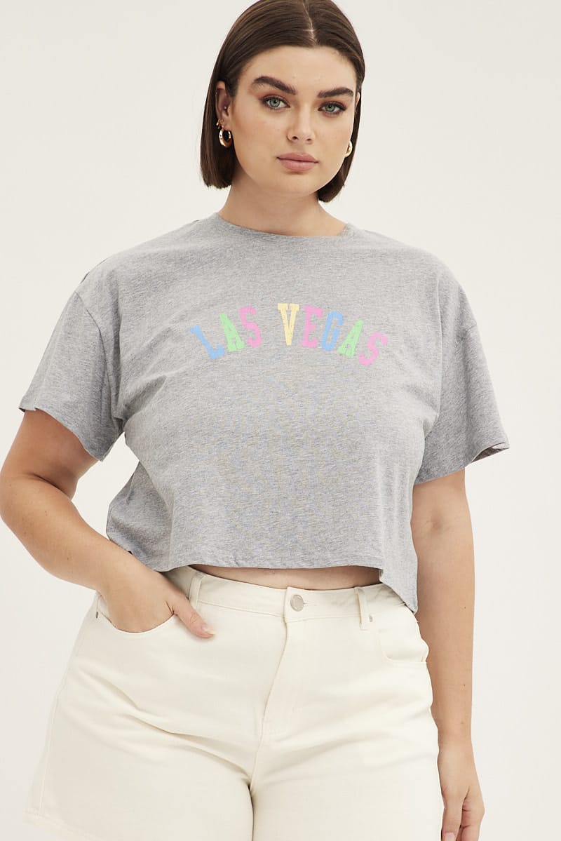 Grey Graphic T-shirt Short Sleeve Rainbow Las Vegas for YouandAll Fashion