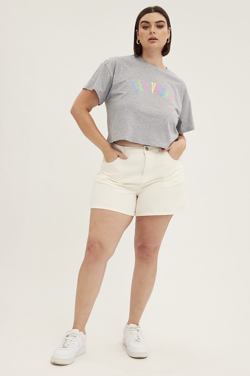 Grey Graphic T-shirt Short Sleeve Rainbow Las Vegas for YouandAll Fashion