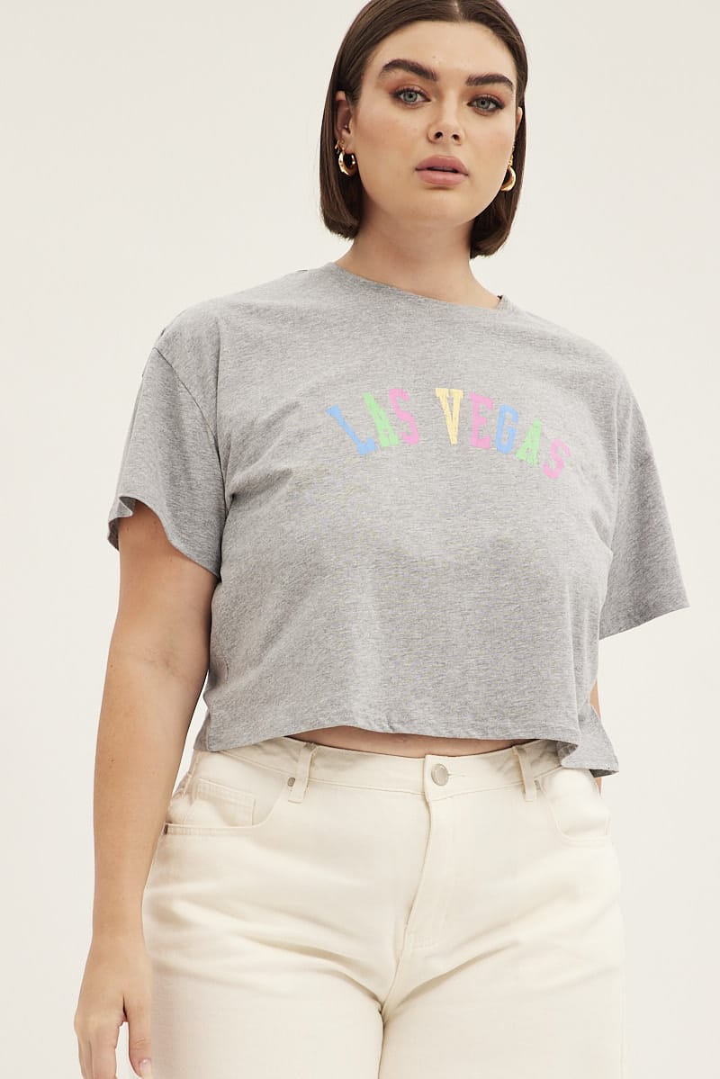 Grey Graphic T-shirt Short Sleeve Rainbow Las Vegas for YouandAll Fashion