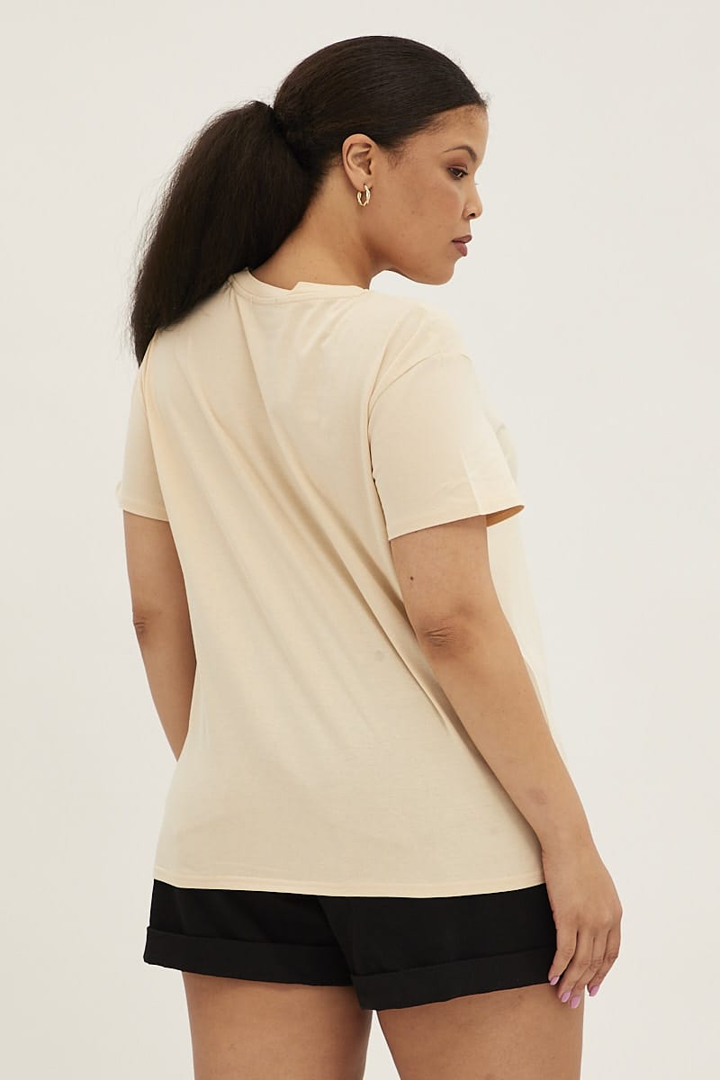 Beige Short Sleeve Holiday Regular T-shirt for YouandAll Fashion