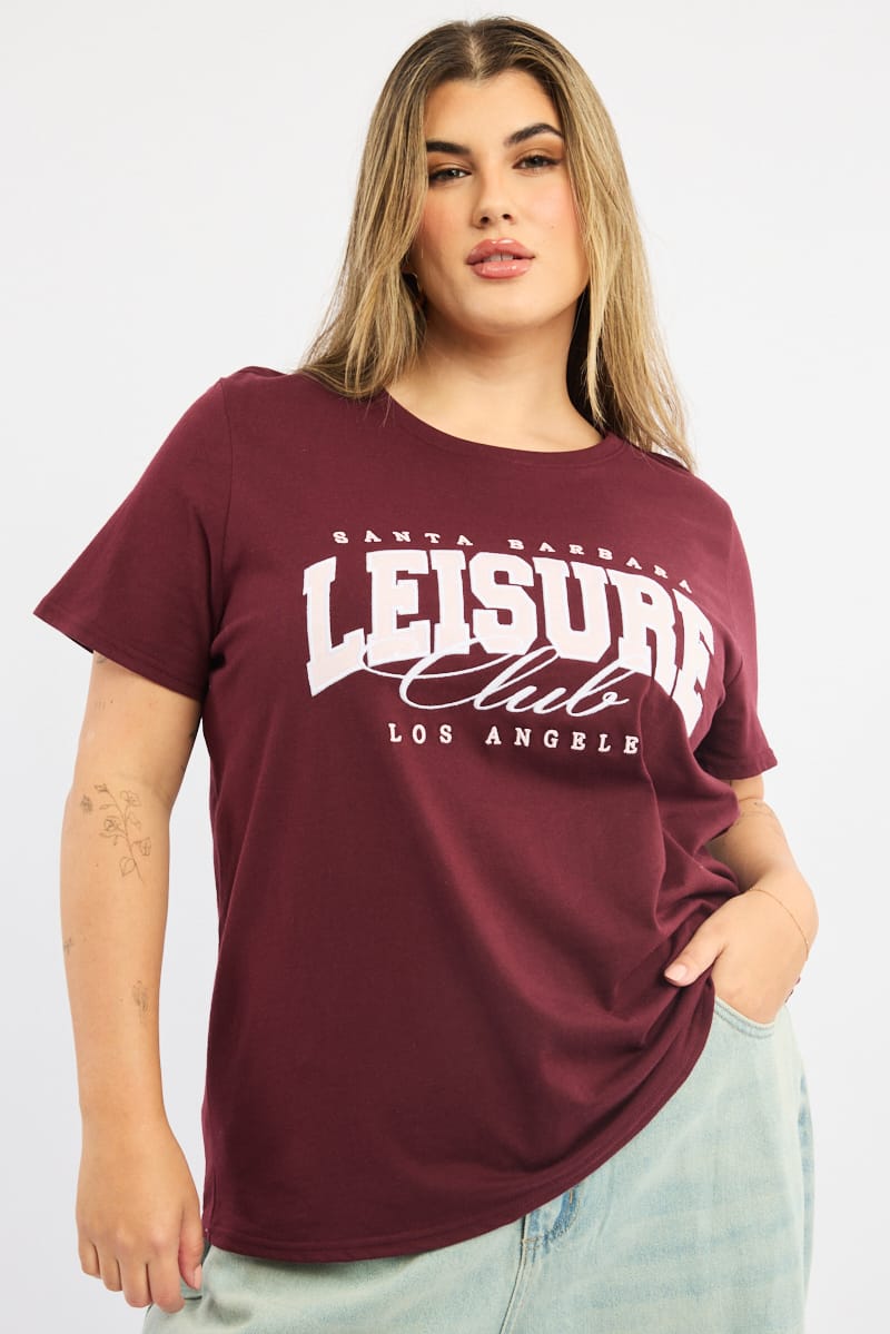 Red Graphic T-shirt Short Sleeve Crew Neck for YouandAll Fashion