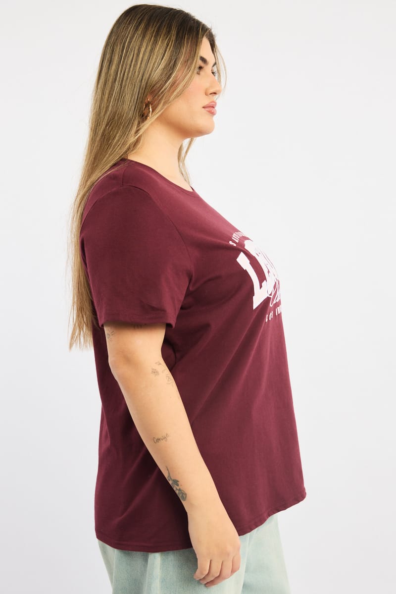 Red Graphic T-shirt Short Sleeve Crew Neck for YouandAll Fashion