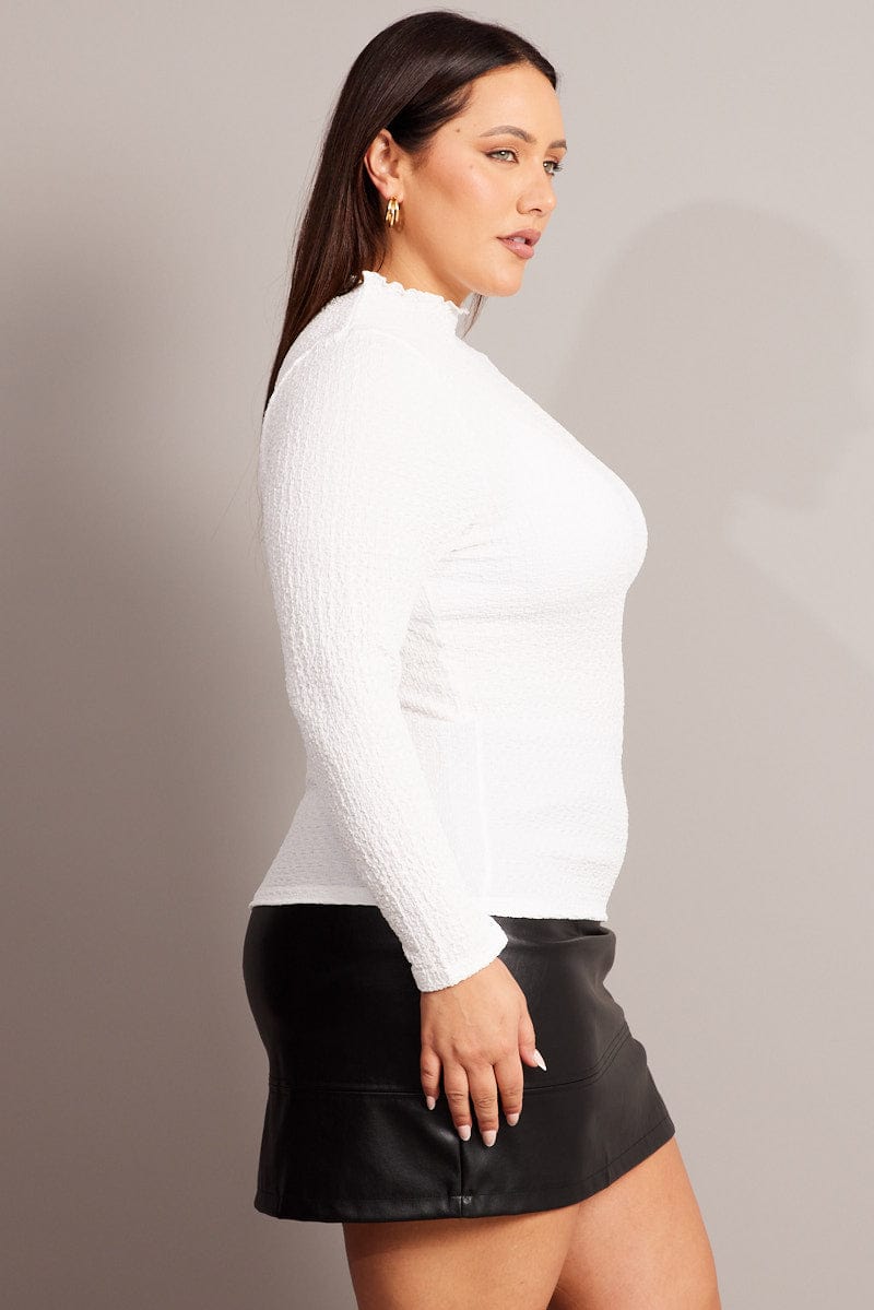 White Top Long Sleeve High Neck Textured Jersey for YouandAll Fashion