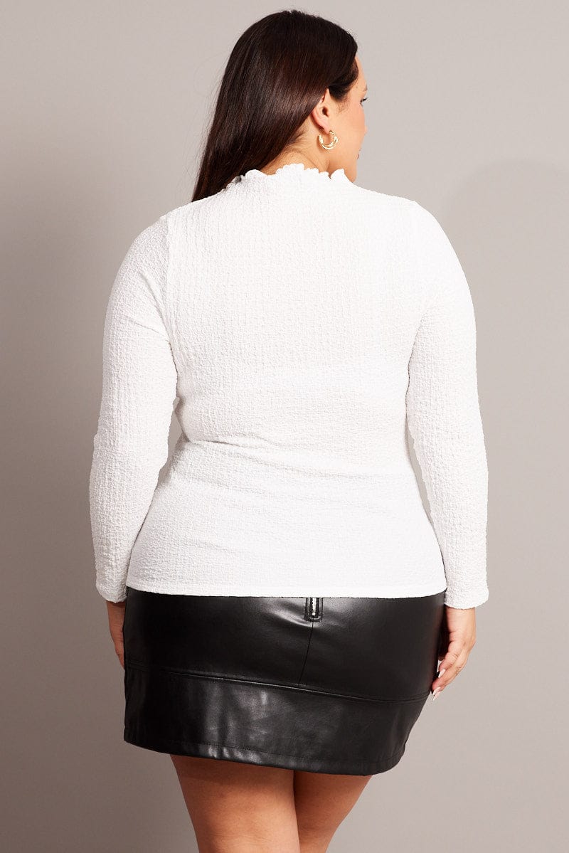 White Top Long Sleeve High Neck Textured Jersey for YouandAll Fashion