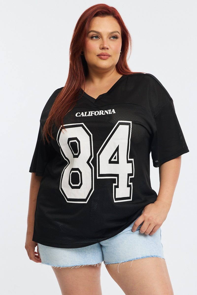 Black Graphic Tee Short Sleeve V-neck for YouandAll Fashion