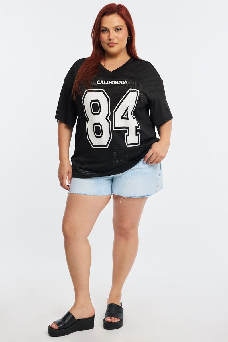 Black Graphic Tee Short Sleeve V-neck for YouandAll Fashion
