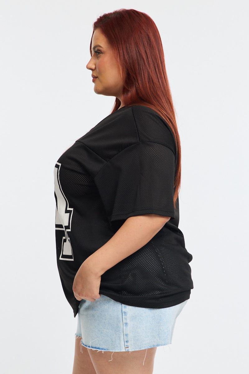 Black Graphic Tee Short Sleeve V-neck for YouandAll Fashion