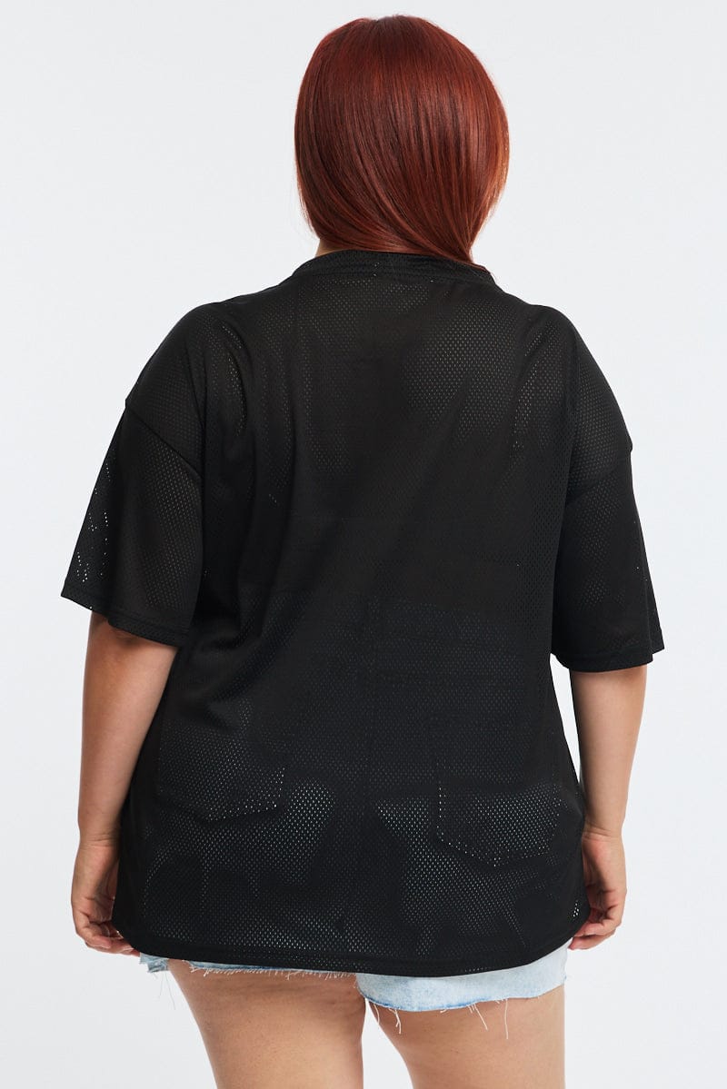Black Graphic Tee Short Sleeve V-neck for YouandAll Fashion
