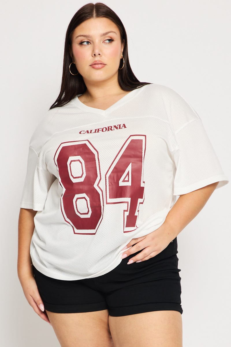 White Graphic Tee Short Sleeve V-neck for YouandAll Fashion
