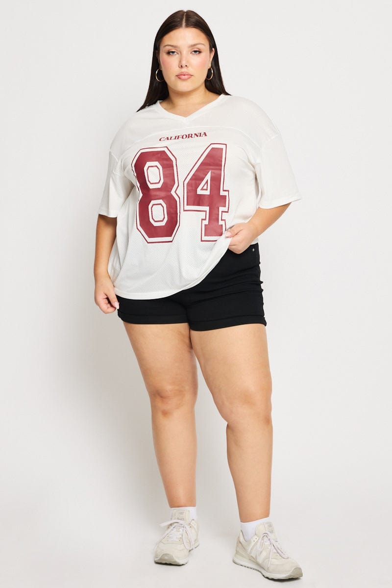 White Graphic Tee Short Sleeve V-neck for YouandAll Fashion