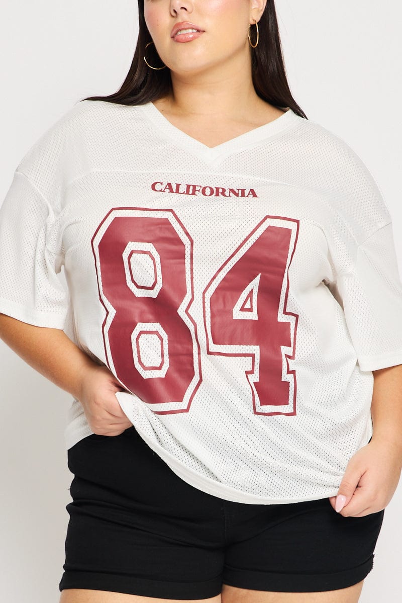 White Graphic Tee Short Sleeve V-neck for YouandAll Fashion