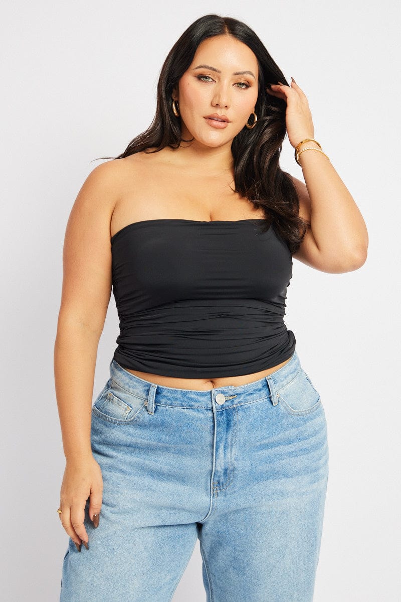 Black Bandeau Top Shirred Modal for YouandAll Fashion