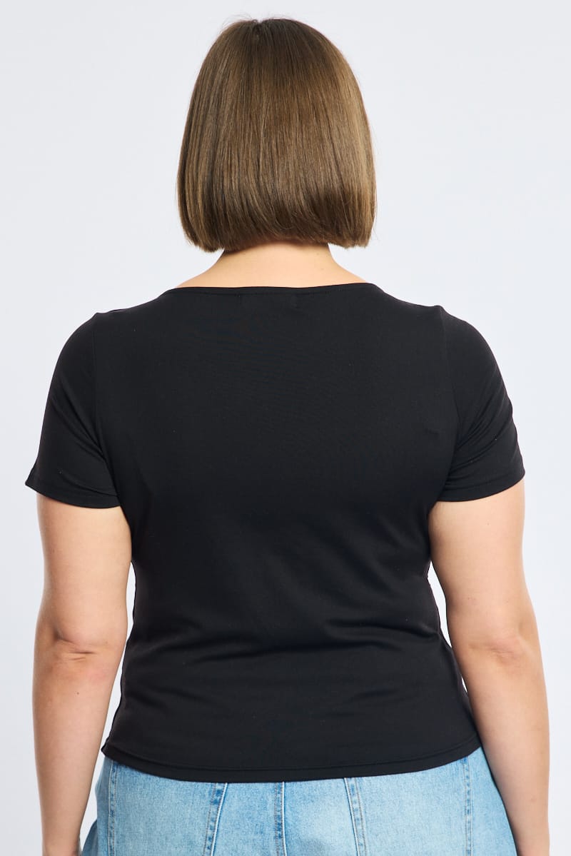 Black Square Neck Top Short Sleeve Double Layered for YouandAll Fashion
