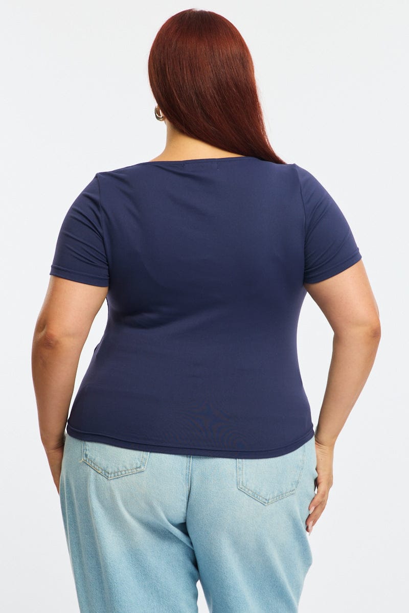Blue Square Neck Top Short Sleeve Double Layered for YouandAll Fashion