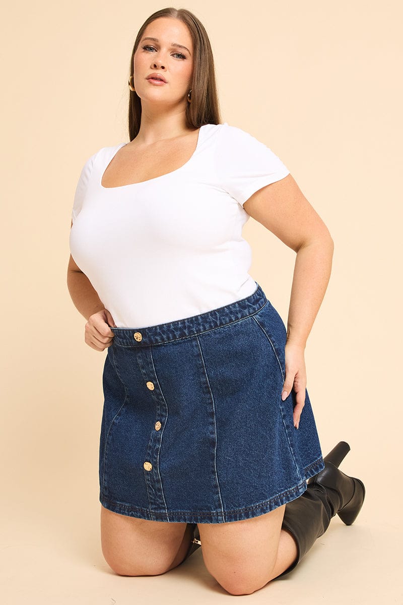 White Square Neck Top Short Sleeve Double Layered for YouandAll Fashion