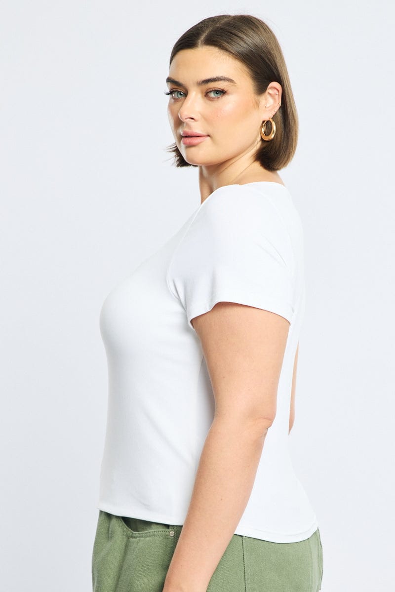 White Square Neck Top Short Sleeve Double Layered for YouandAll Fashion