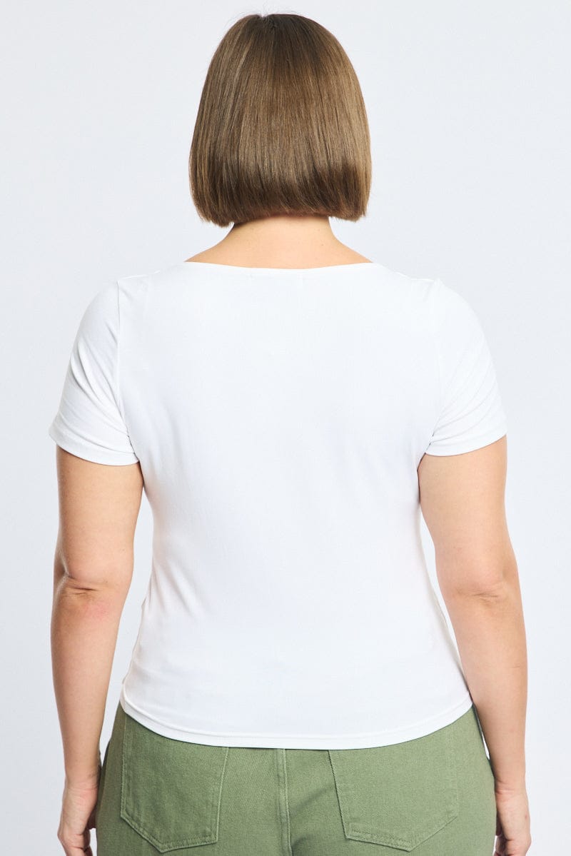 White Square Neck Top Short Sleeve Double Layered for YouandAll Fashion