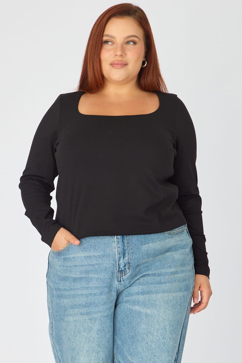Black Supersoft Square Neck Top Long Sleeve for YouandAll Fashion
