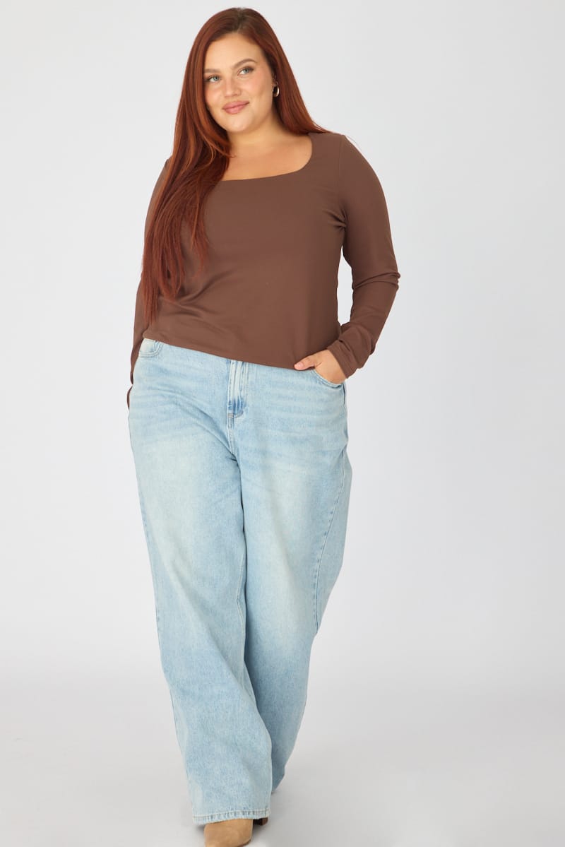 Brown Supersoft Square Neck Top Long Sleeve for YouandAll Fashion