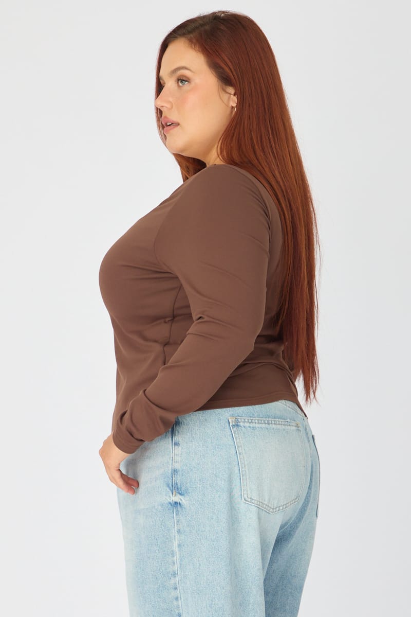 Brown Supersoft Square Neck Top Long Sleeve for YouandAll Fashion