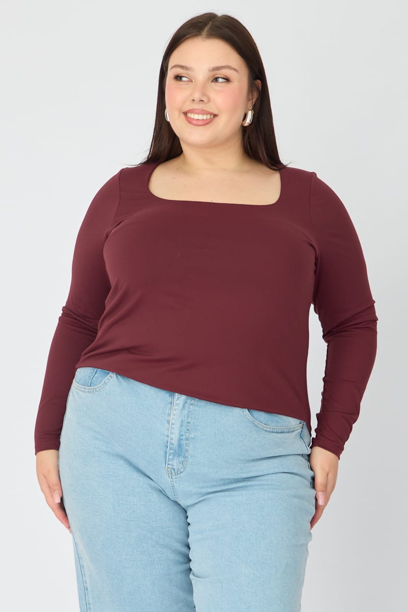 Red Supersoft Square Neck Top Long Sleeve for YouandAll Fashion