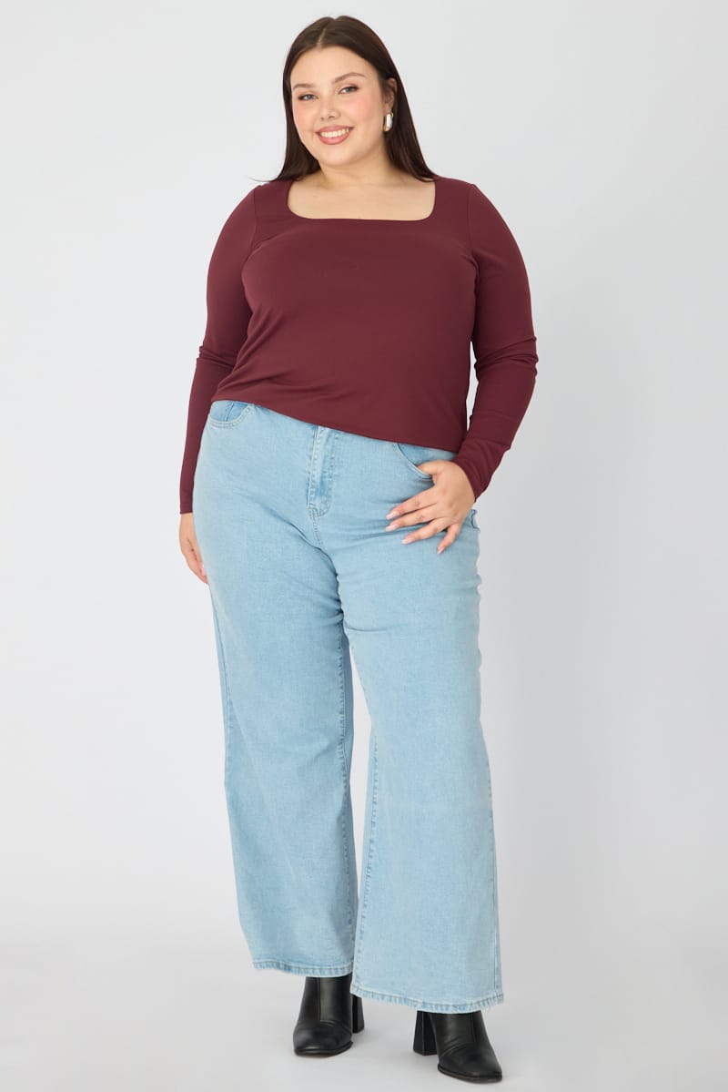 Red Supersoft Square Neck Top Long Sleeve for YouandAll Fashion