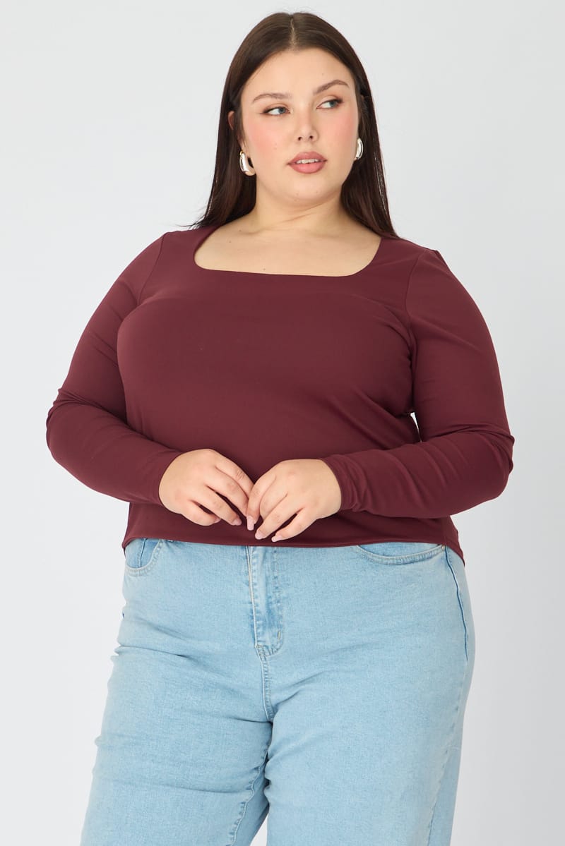 Red Supersoft Square Neck Top Long Sleeve for YouandAll Fashion