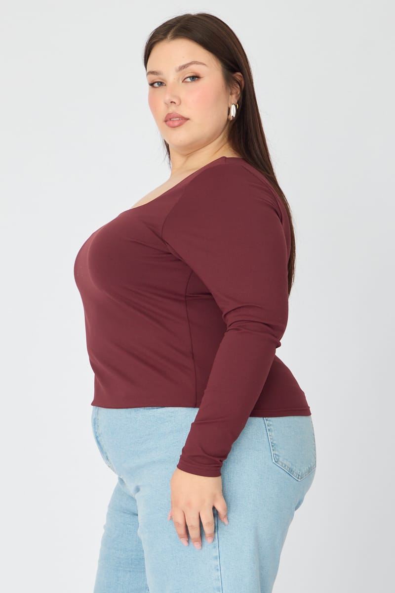 Red Supersoft Square Neck Top Long Sleeve for YouandAll Fashion