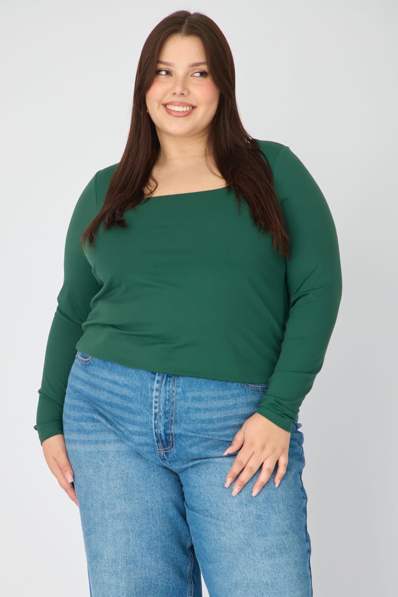 Green Supersoft Square Neck Top Long Sleeve for YouandAll Fashion