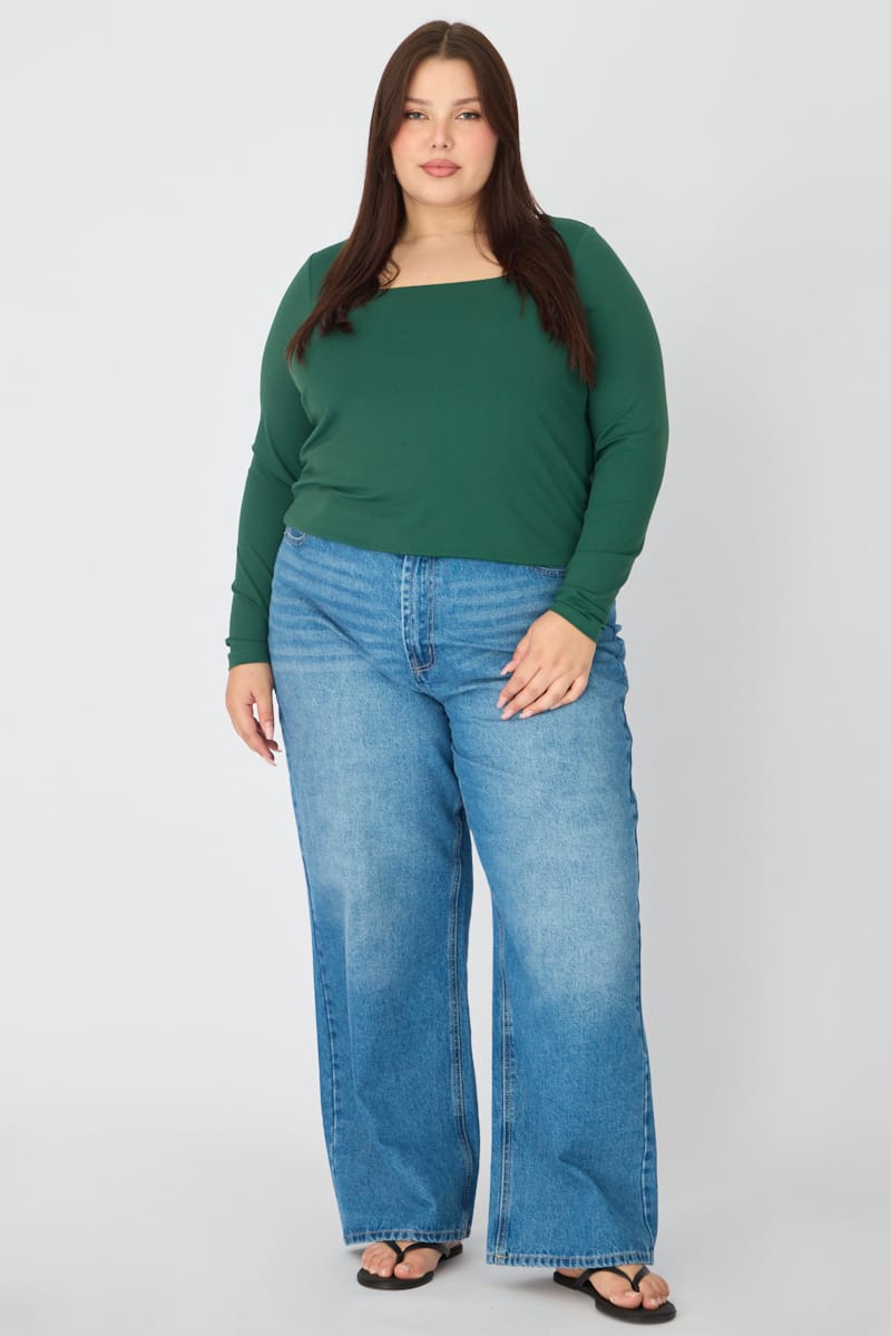 Green Supersoft Square Neck Top Long Sleeve for YouandAll Fashion