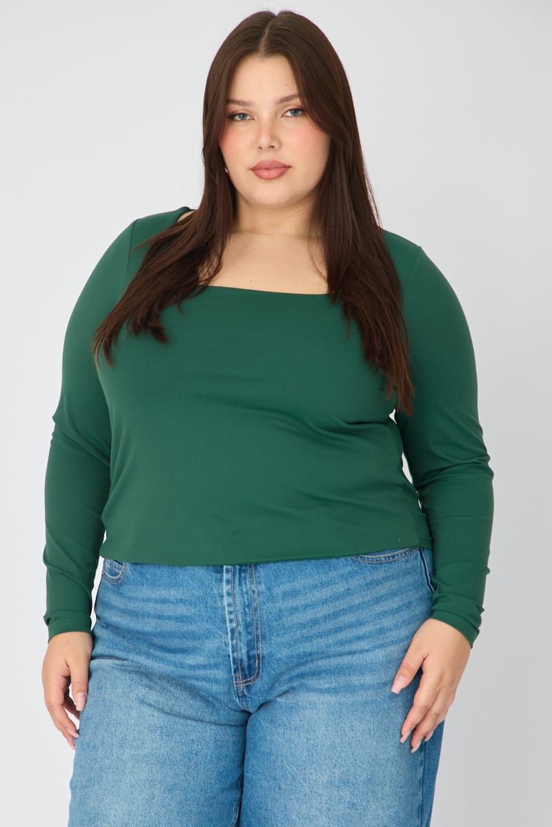 Green Supersoft Square Neck Top Long Sleeve for YouandAll Fashion