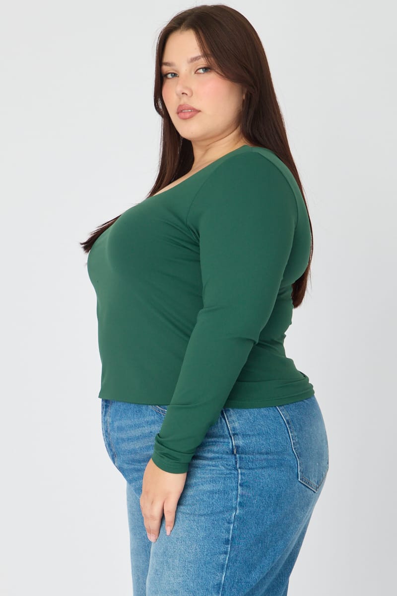 Green Supersoft Square Neck Top Long Sleeve for YouandAll Fashion