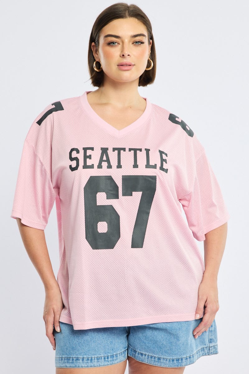 Pink Oversized Sport Tee Short Sleeve for YouandAll Fashion