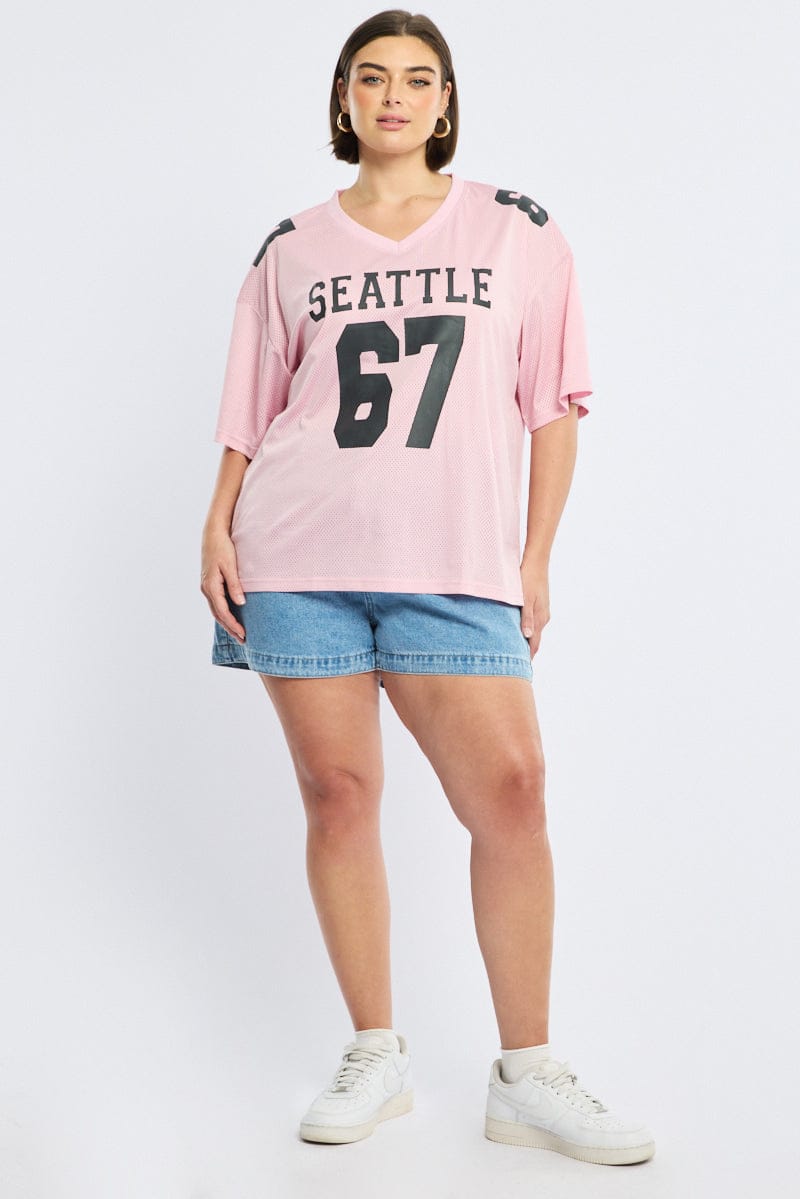 Pink Oversized Sport Tee Short Sleeve for YouandAll Fashion
