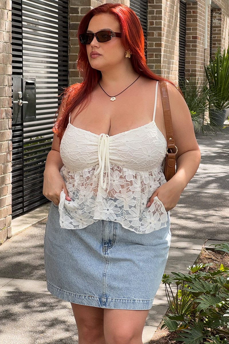 White Lace Cami Top Sleeveless Asymmetric Hem for YouandAll Fashion