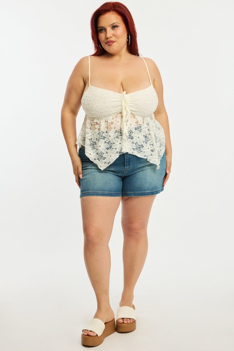 White Lace Cami Top Sleeveless Asymmetric Hem for YouandAll Fashion