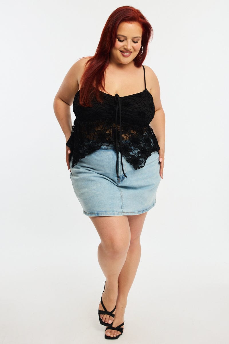 Black Lace Cami Top Sleeveless Asymmetric Hem for YouandAll Fashion