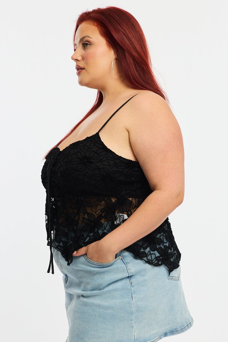 Black Lace Cami Top Sleeveless Asymmetric Hem for YouandAll Fashion