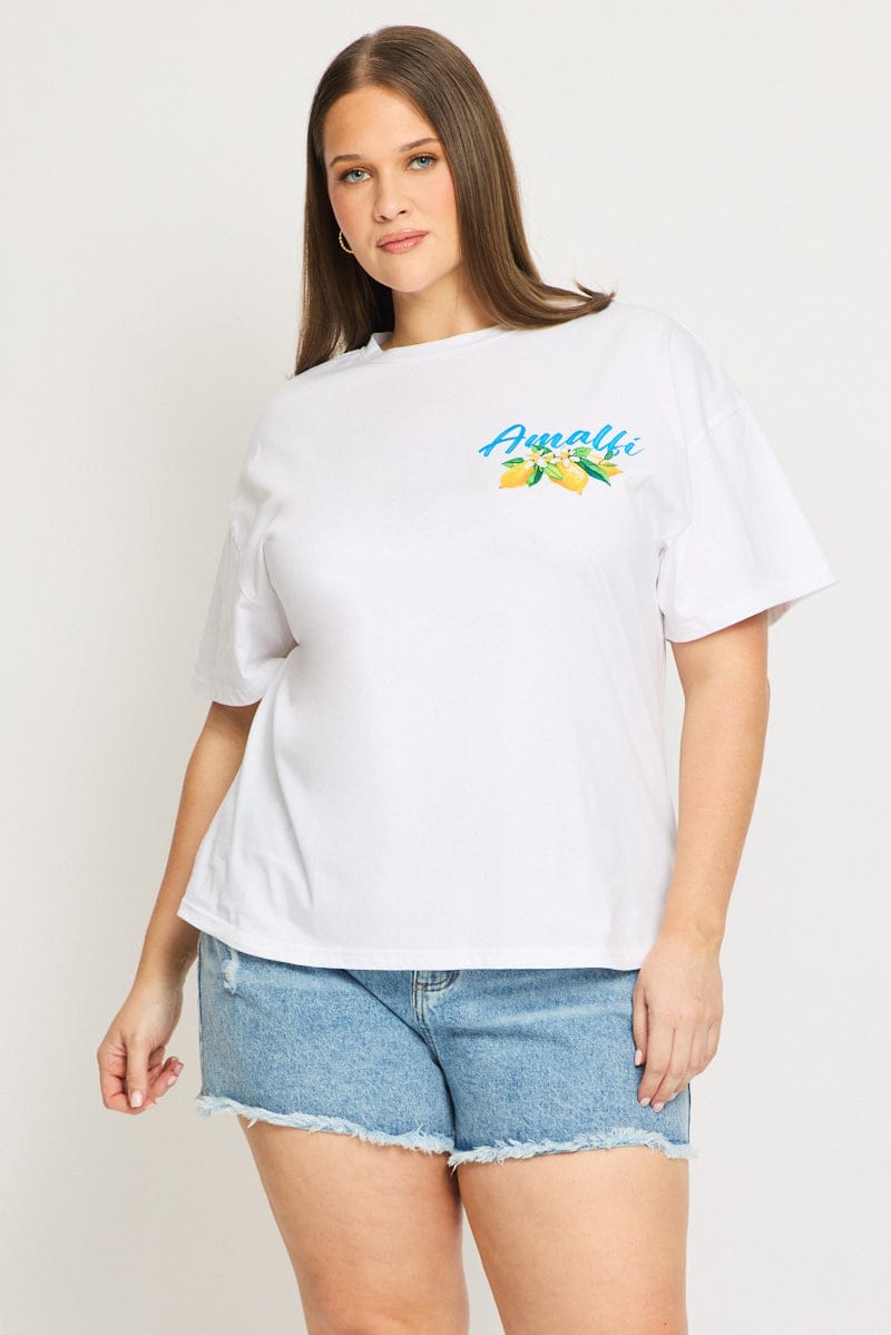 White Graphic Tee Short Sleeve Lemon for YouandAll Fashion