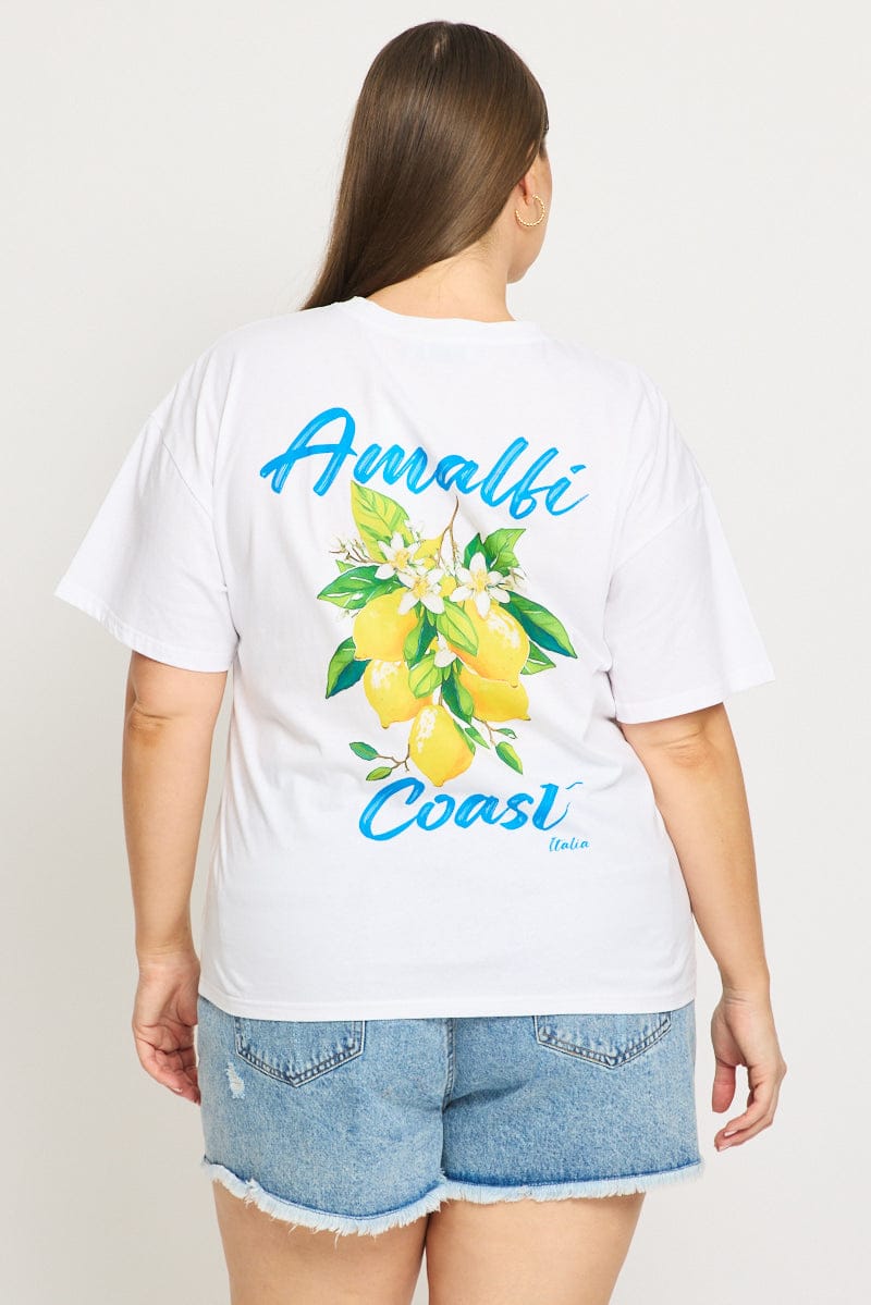 White Graphic Tee Short Sleeve Lemon for YouandAll Fashion