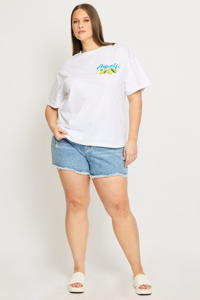 White Graphic Tee Short Sleeve Lemon for YouandAll Fashion