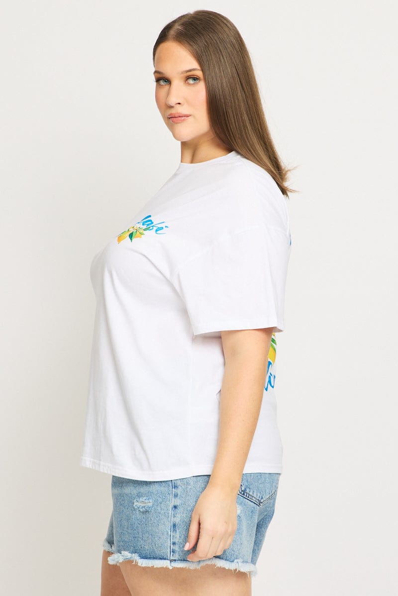 White Graphic Tee Short Sleeve Lemon for YouandAll Fashion