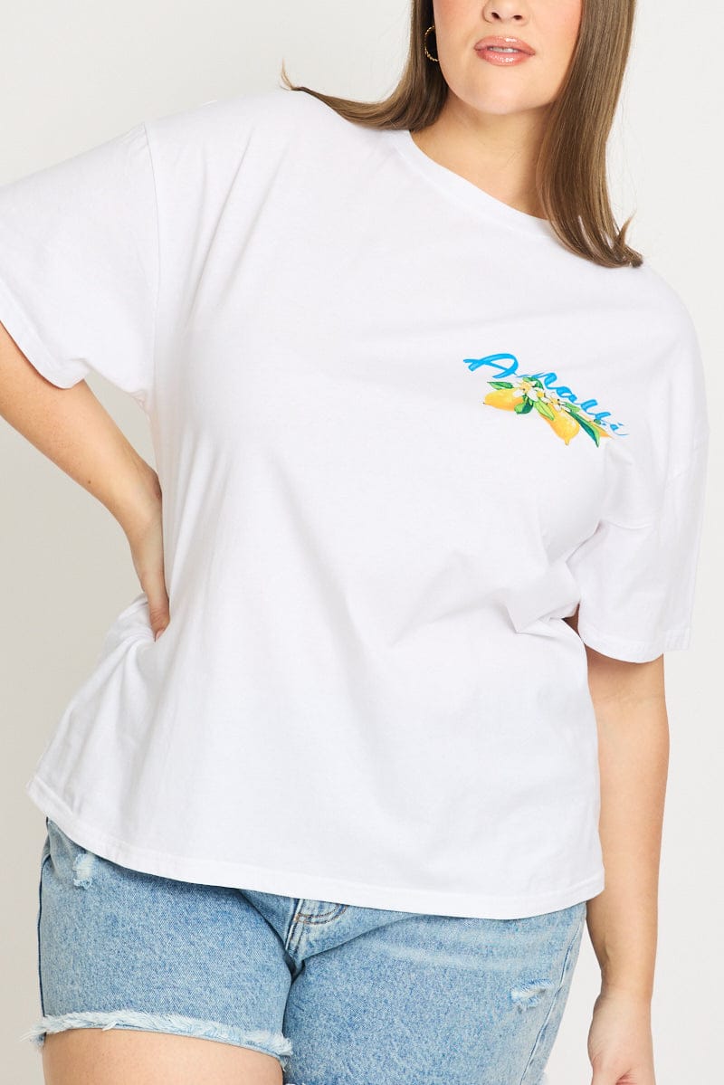 White Graphic Tee Short Sleeve Lemon for YouandAll Fashion