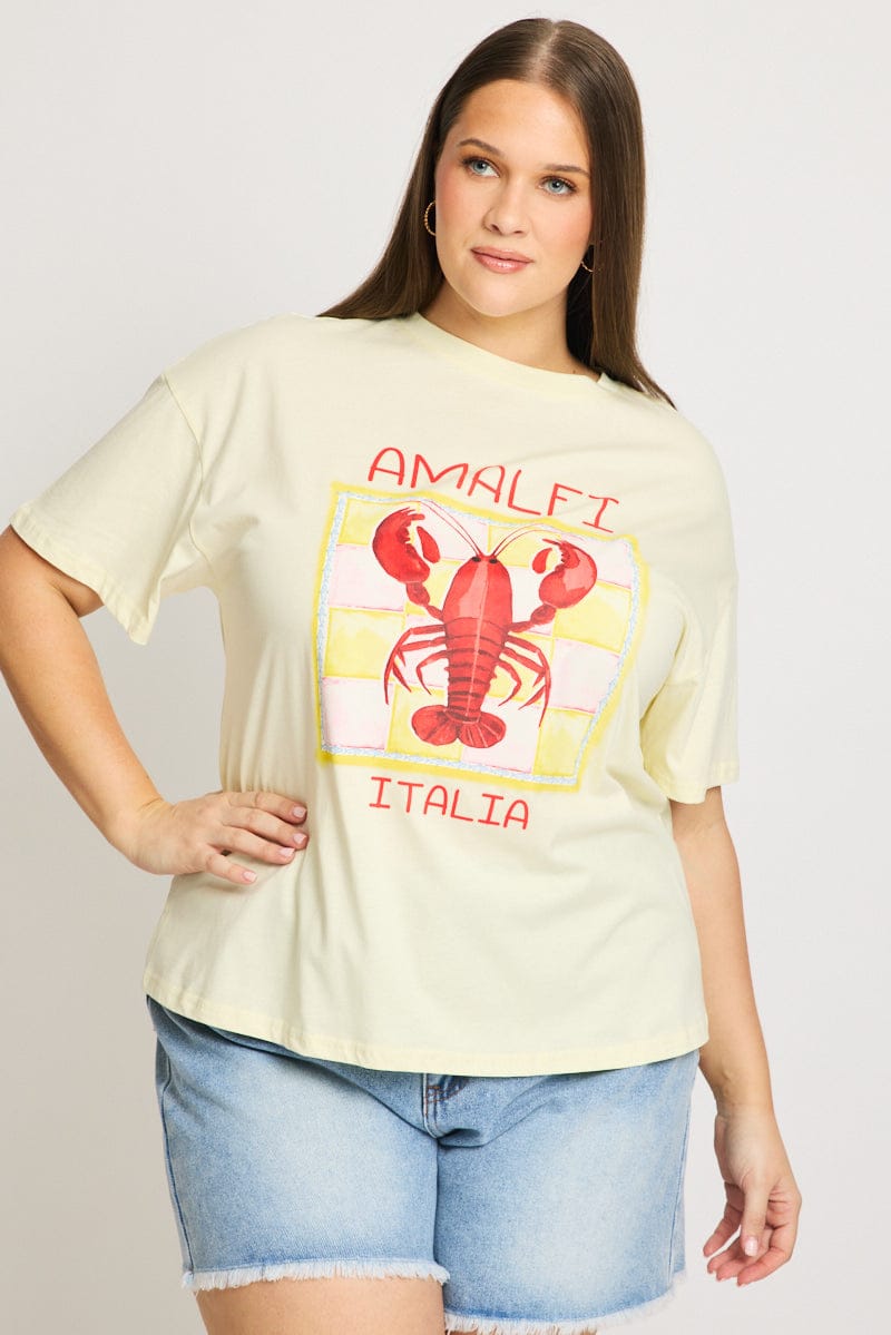 Yellow Graphic Tee Short Sleeve Lobster for YouandAll Fashion